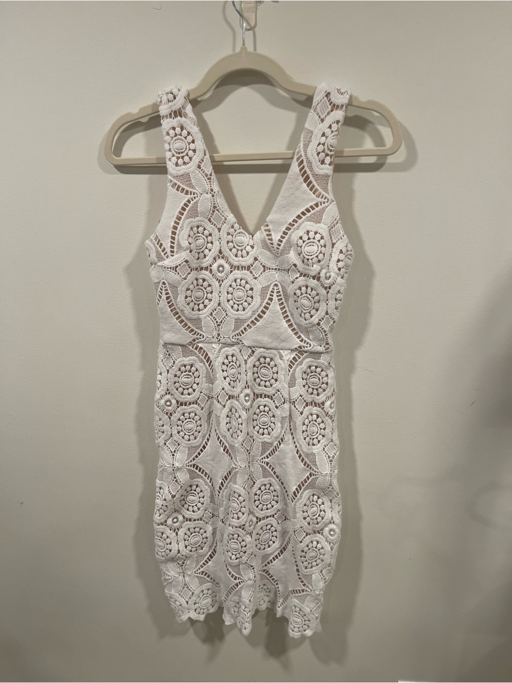 Charlotte Russe White Crochet V-Neck Mini Dress